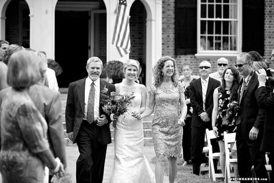black and white wedding photo at hornsby house inn